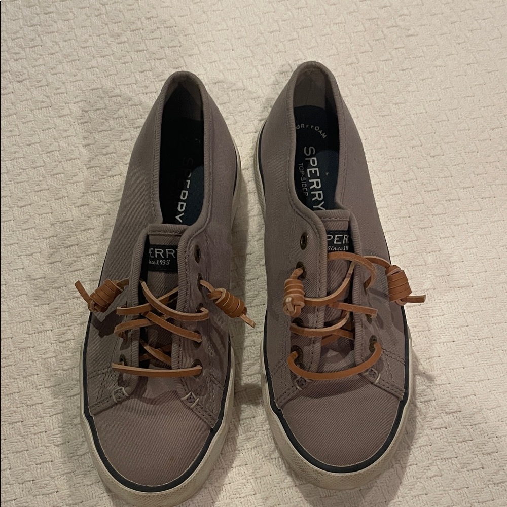 Sperry Taupe Sneakers with Brown Laces